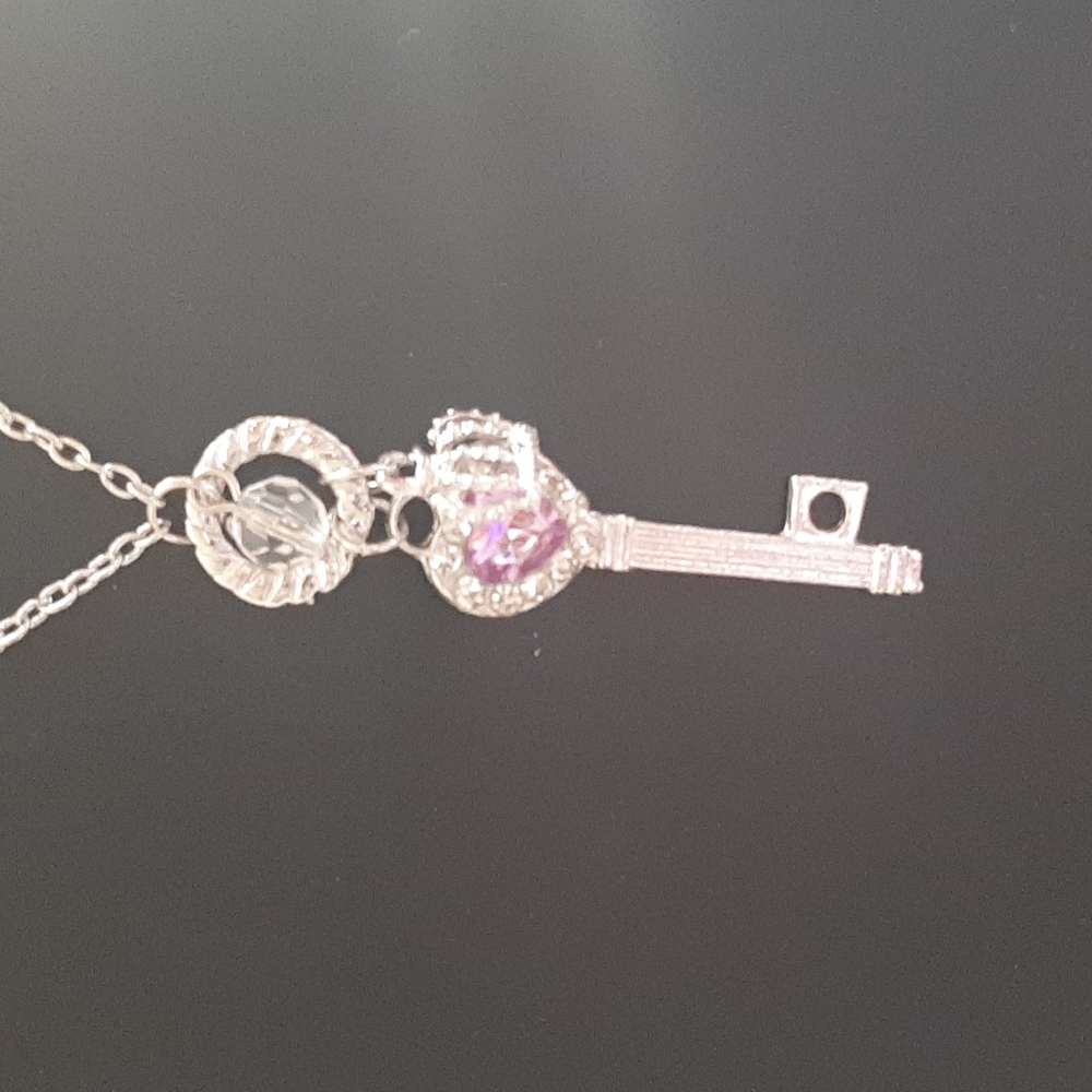 Key Crown Charm Necklace New